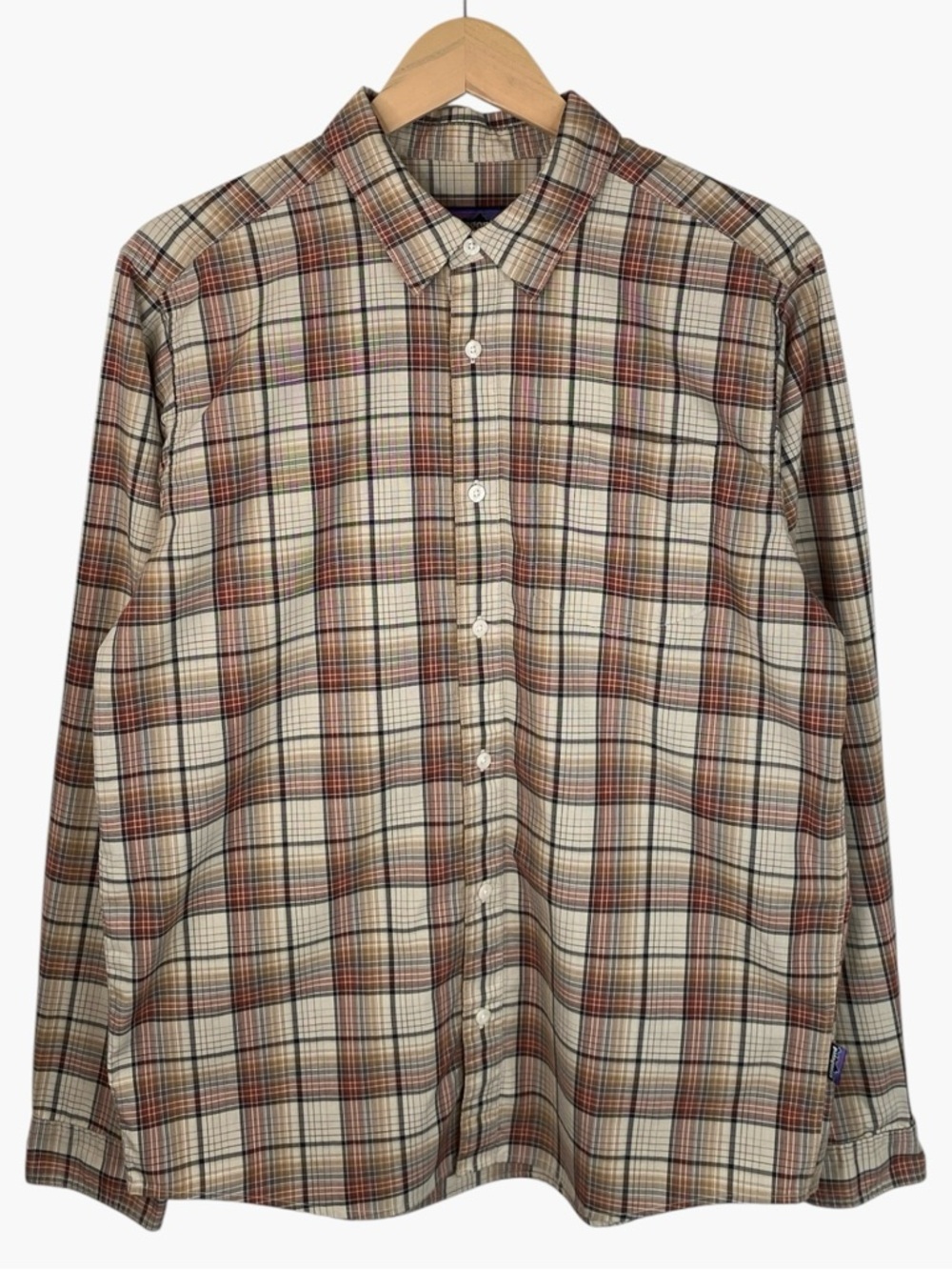 PATAGONIA Organic Cotton Plaid Button Up Long Sleeve Shirt - Rust/Beige - Size M
